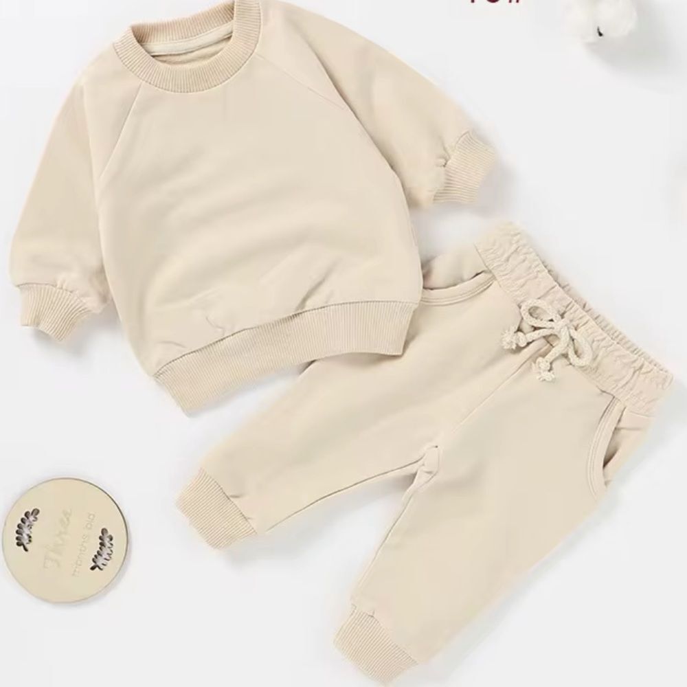 ORGANIC COTTON Kids CREWNECK and Joggers Set Cream